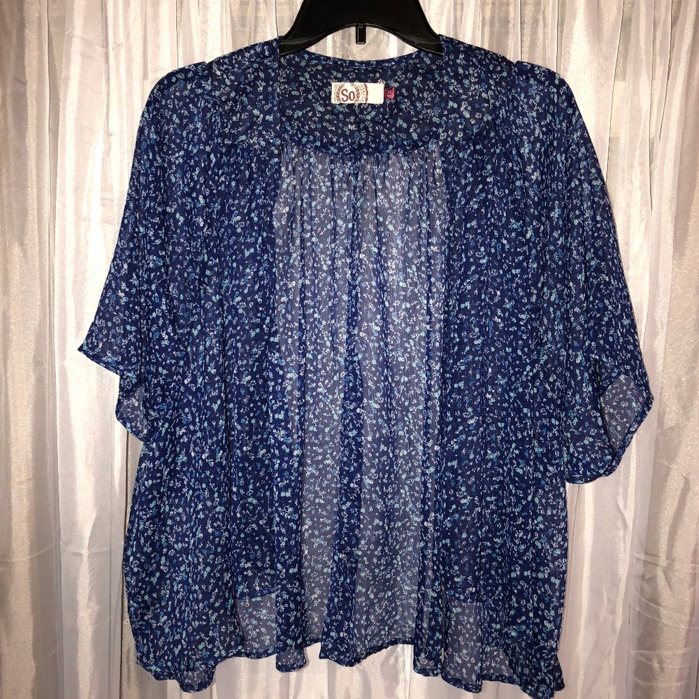 Blue Sheer Floral Kimono Cover-Up • L